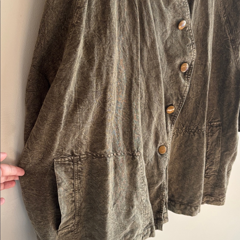 Krista Larson • 100% linen olive green acid wash army jacket - Picture 5 of 10